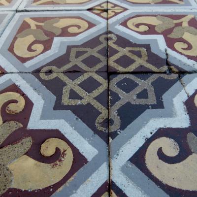 4.25m2 - Beautiful handmade Boch Freres ceramic floor tiles - late 19th Century