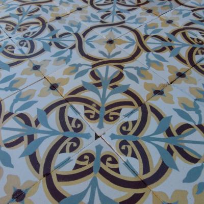 15.25m2 handmade Octave Colozier floral themed ceramic floor - c.1913