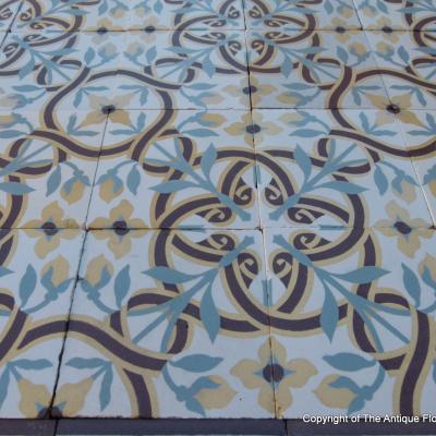15.25m2 handmade Octave Colozier floral themed ceramic floor - c.1913