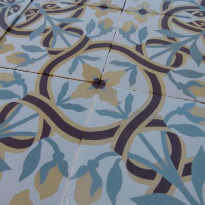 15.25m2 handmade Octave Colozier floral themed ceramic floor - c.1913