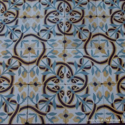 15.25m2 handmade Octave Colozier floral themed ceramic floor - c.1913