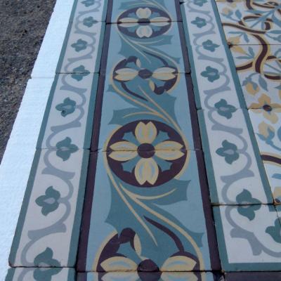 15.25m2 handmade Octave Colozier floral themed ceramic floor - c.1913