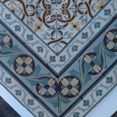 15.25m2 handmade Octave Colozier floral themed ceramic floor - c.1913