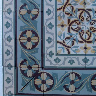 15.25m2 handmade Octave Colozier floral themed ceramic floor - c.1913