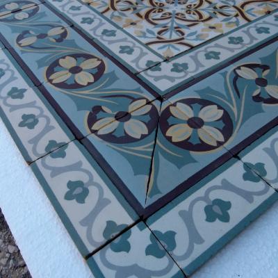 15.25m2 handmade Octave Colozier floral themed ceramic floor - c.1913