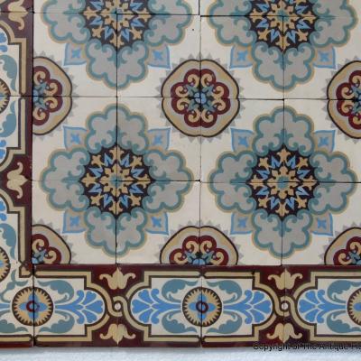 12m2 Antique French ceramic floor with original same size borders 