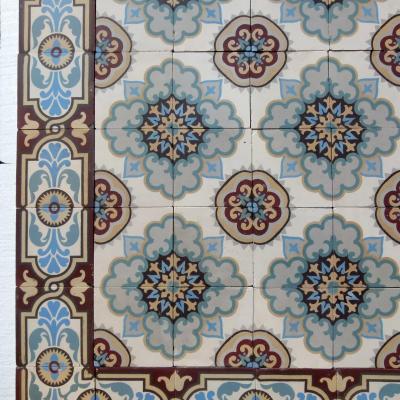 12m2 Antique French ceramic floor with original same size borders 