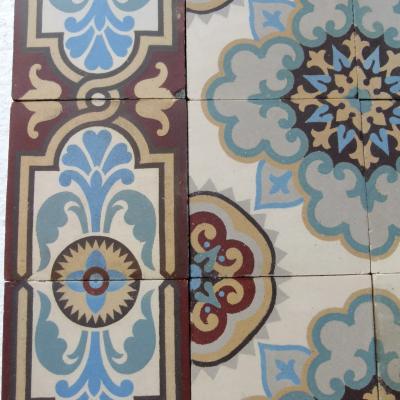 12m2 Antique French ceramic floor with original same size borders 