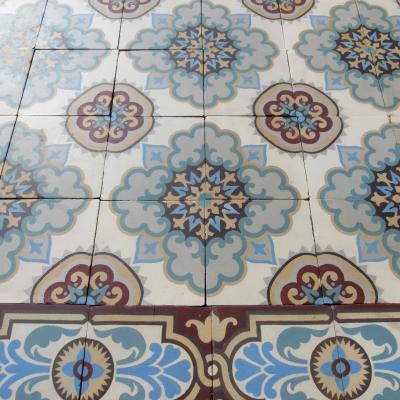 12m2 Antique French ceramic floor with original same size borders 