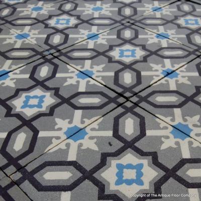 6.5m2 antique ceramic floor tiles in cool tones pre-1912