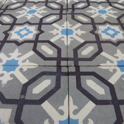 6.5m2 antique ceramic floor tiles in cool tones pre-1912