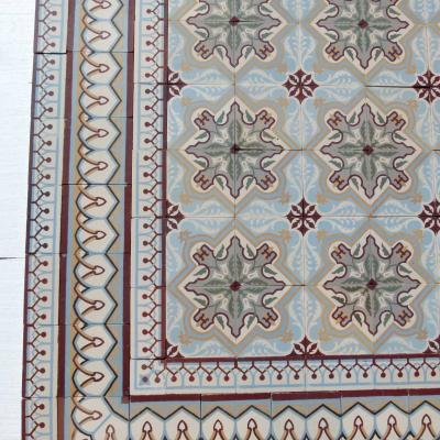 18.25m2 art nouveau French ceramic encaustic floor - early 20th century