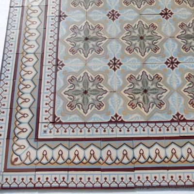 18.25m2 art nouveau French ceramic encaustic floor - early 20th century