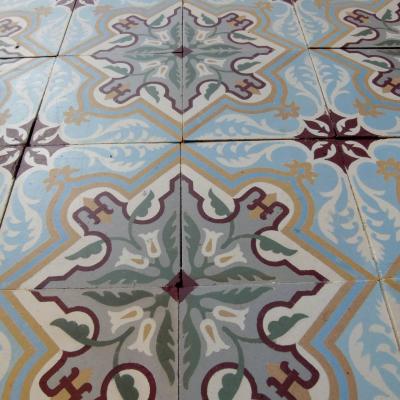 18.25m2 art nouveau French ceramic encaustic floor - early 20th century