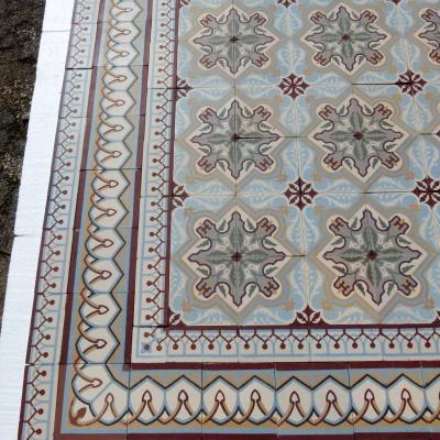 18.25m2 art nouveau French ceramic encaustic floor - early 20th century