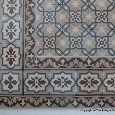 A large, 27.5m2+ classically geometric French ceramic floor with original triple borders