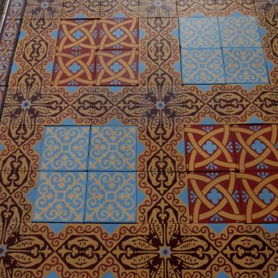 16.75m2 French ceramic floor featuring six different tiles c.1900-1930