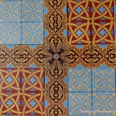 16.75m2 French ceramic floor featuring six different tiles c.1900-1930