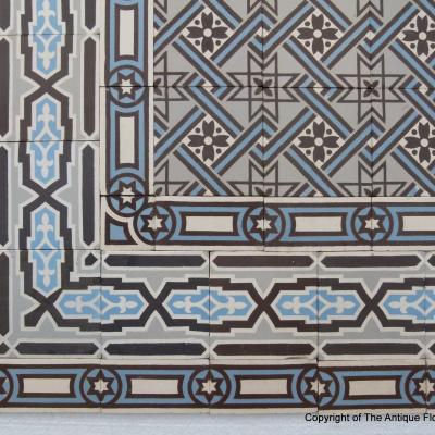 +/- 16m2+ / 170 sq ft+ antique ceramic geometric floor with triple borders c.1910-1920