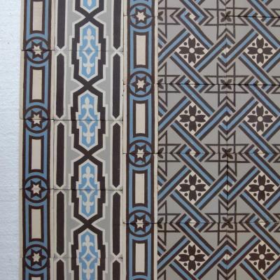 +/- 16m2+ / 170 sq ft+ antique ceramic geometric floor with triple borders c.1910-1920