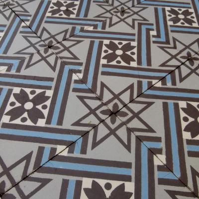 +/- 16m2+ / 170 sq ft+ antique ceramic geometric floor with triple borders c.1910-1920