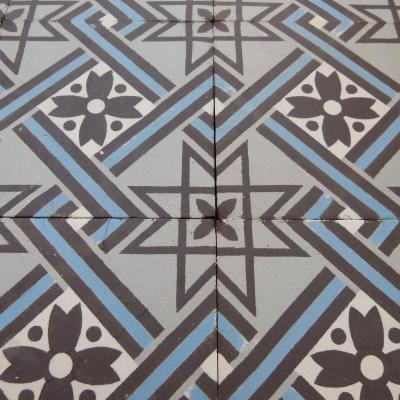 +/- 16m2+ / 170 sq ft+ antique ceramic geometric floor with triple borders c.1910-1920