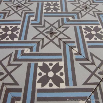 +/- 16m2+ / 170 sq ft+ antique ceramic geometric floor with triple borders c.1910-1920