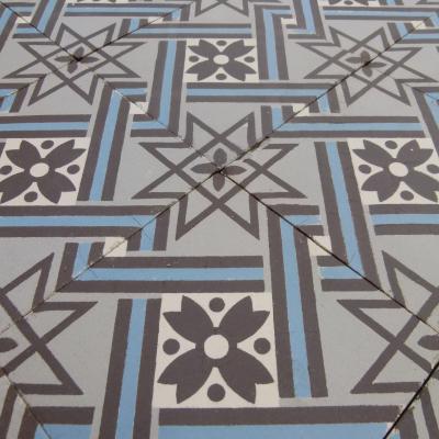 +/- 16m2+ / 170 sq ft+ antique ceramic geometric floor with triple borders c.1910-1920