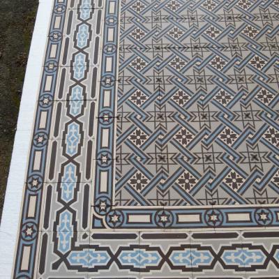 +/- 16m2+ / 170 sq ft+ antique ceramic geometric floor with triple borders c.1910-1920