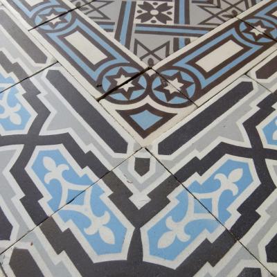 +/- 16m2+ / 170 sq ft+ antique ceramic geometric floor with triple borders c.1910-1920