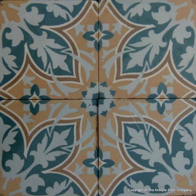 An 11.5m2+ vegetal themed antique French ceramic floor with triple borders