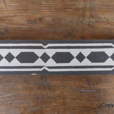 Antique French black and white ceramic half size border tiles