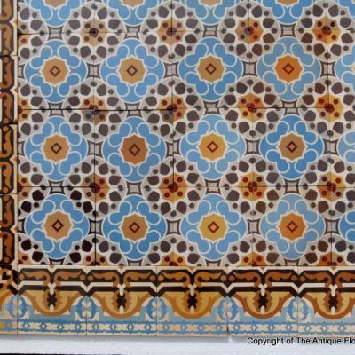 18.75m2+ Bold antique French ceramic floor in blues and yellows 