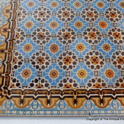 18.75m2+ Bold antique French ceramic floor in blues and yellows 