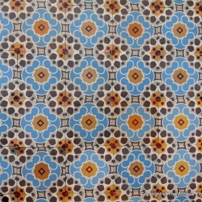 18.75m2+ Bold antique French ceramic floor in blues and yellows 