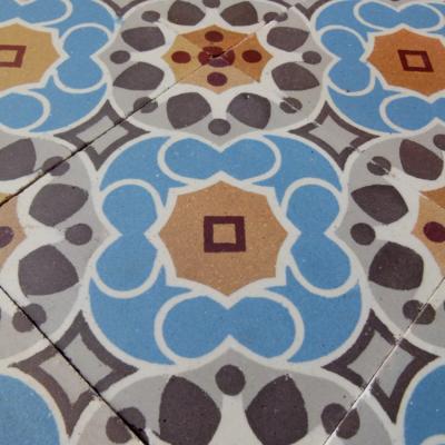 18.75m2+ Bold antique French ceramic floor in blues and yellows 