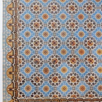 18.75m2+ Bold antique French ceramic floor in blues and yellows 