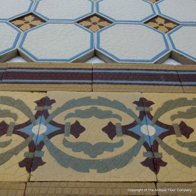 A handmade Boch Freres floor of octagon tiles with cabochons