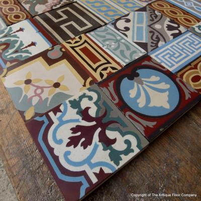 Patwork of antique French and Belgian ceramic tiles 