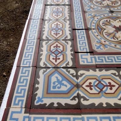 10.75m2+ / 115 sq ft antique ceramic Chimay floor with triple borders