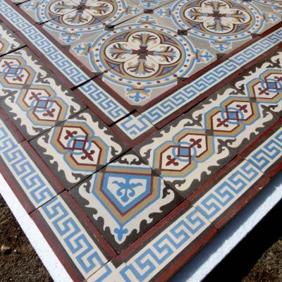 10.75m2+ / 115 sq ft antique ceramic Chimay floor with triple borders