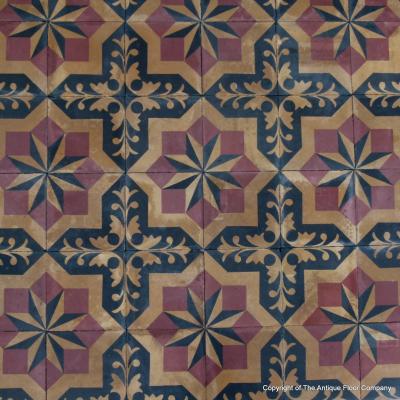 Rare find – Large 25cm sq / 10 inch sq antique carreaux de ciments Paves – Aristocratic motifs in warm tones.