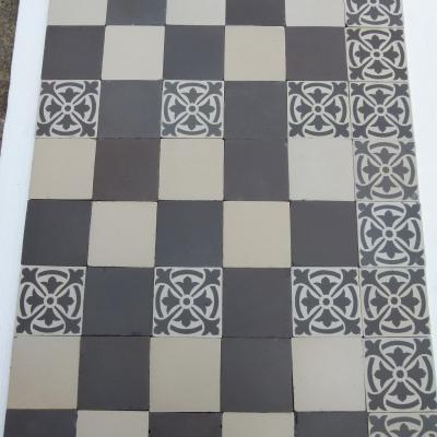 14m2+ antique French damier ceramic floor of three field tiles