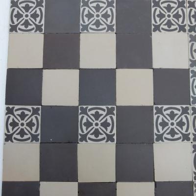 14m2+ antique French damier ceramic floor of three field tiles