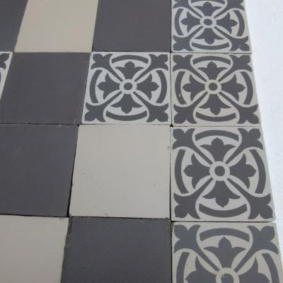 14m2+ antique French damier ceramic floor of three field tiles