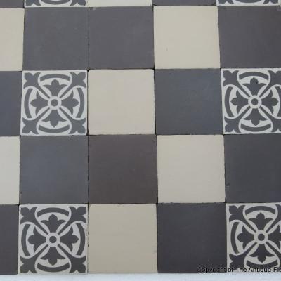 14m2+ antique French damier ceramic floor of three field tiles