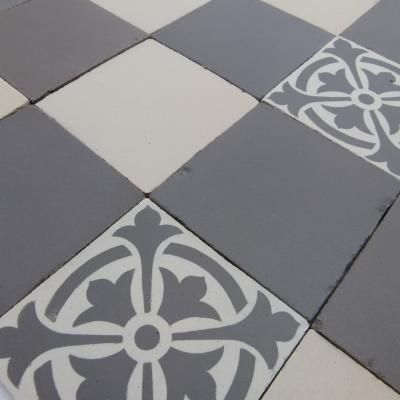 14m2+ antique French damier ceramic floor of three field tiles