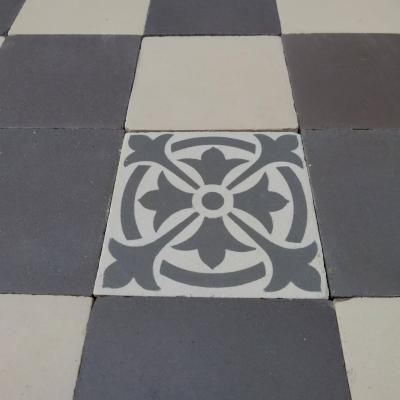 14m2+ antique French damier ceramic floor of three field tiles