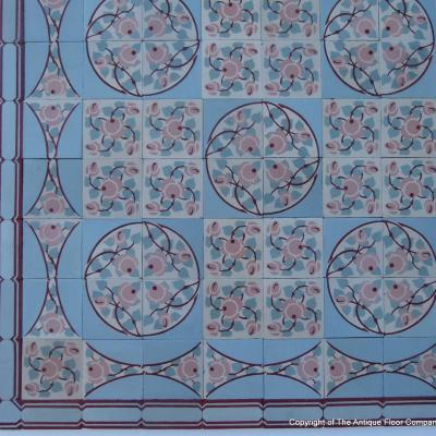 Beautiful floral themed Douvrin ceramic floor – c.8m2 - early 20th century