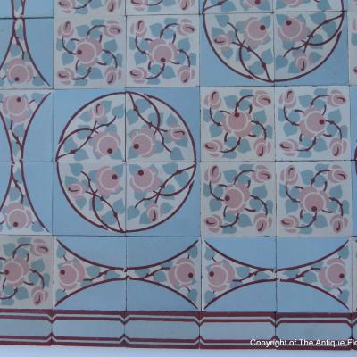 Beautiful floral themed Douvrin ceramic floor – c.8m2 - early 20th century